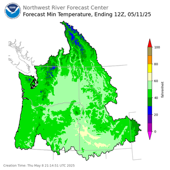 Day 3 (Saturday): Min Temperature Forecast ending Sunday, May 11 at 5 am PDT