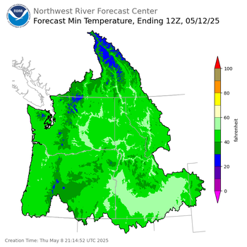 Day 4 (Sunday): Min Temperature Forecast ending Monday, May 12 at 5 am PDT