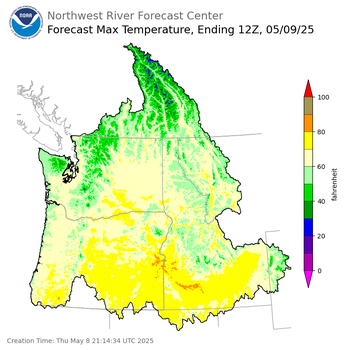 Day 1 (Thursday): Max Temperature Forecast ending Friday, May 9 at 5 am PDT