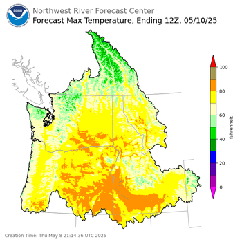 Day 2 (Friday): Max Temperature Forecast ending Saturday, May 10 at 5 am PDT