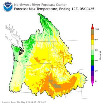 Day 3 (Saturday): Max Temperature Forecast ending Sunday, May 11 at 5 am PDT