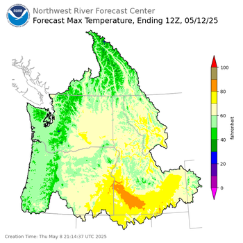 Day 4 (Sunday): Max Temperature Forecast ending Monday, May 12 at 5 am PDT