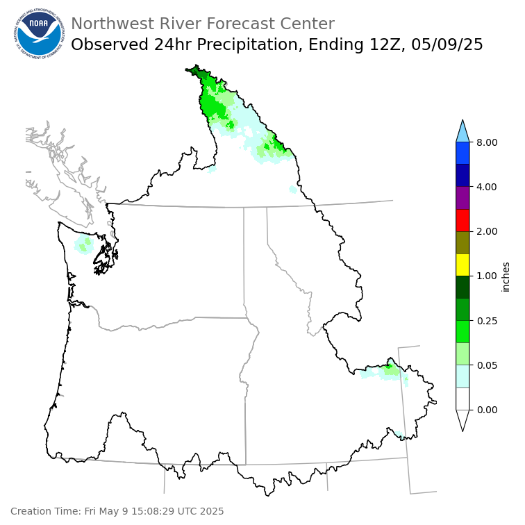 Observed Precipitation ending Friday, May 9 at 5 am PDT