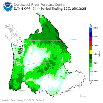 Day 4 (Monday): Precipitation Forecast ending Tuesday, May 13 at 5 am PDT