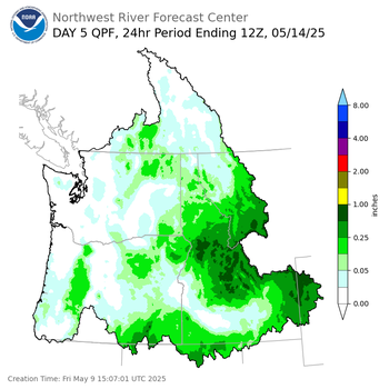 Day 5 (Tuesday): Precipitation Forecast ending Wednesday, May 14 at 5 am PDT