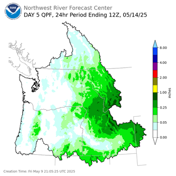 Day 5 (Tuesday): Precipitation Forecast ending Wednesday, May 14 at 5 am PDT