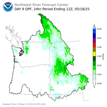 Day 9 (Saturday): Precipitation Forecast ending Sunday, May 18 at 5 am PDT