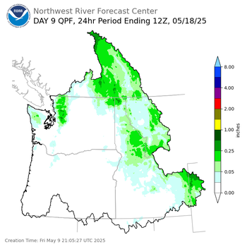 Day 9 (Saturday): Precipitation Forecast ending Sunday, May 18 at 5 am PDT