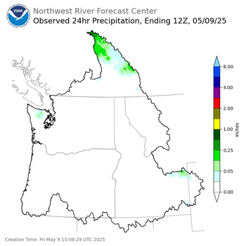 Observed Precipitation ending Friday, May 9 at 5 am PDT