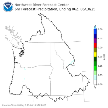 Day 1 (Friday): 6 Hourly Precipitation Forecast ending Friday, May 9 at 11 pm PDT