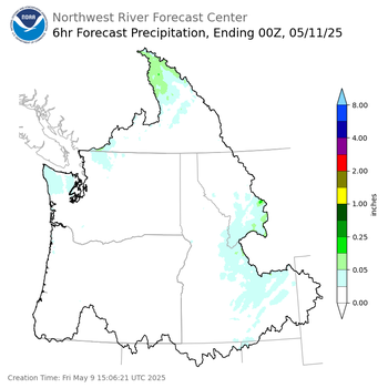 Day 2 (Saturday): 6 Hourly Precipitation Forecast  ending Saturday, May 10 at 5 pm PDT
