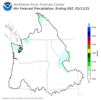 Day 2 (Saturday): 6 Hourly Precipitation Forecast  ending Saturday, May 10 at 5 pm PDT