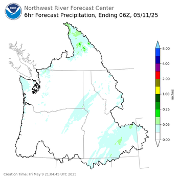 Day 2 (Saturday): 6 Hourly Precipitation Forecast  ending Saturday, May 10 at 11 pm PDT