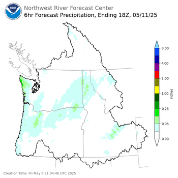 Day 3 (Sunday): 6 Hourly Precipitation Forecast  ending Sunday, May 11 at 11 am PDT