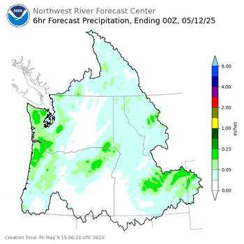 Day 3 (Sunday): 6 Hourly Precipitation Forecast  ending Sunday, May 11 at 5 pm PDT