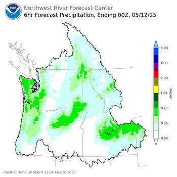 Day 3 (Sunday): 6 Hourly Precipitation Forecast  ending Sunday, May 11 at 5 pm PDT