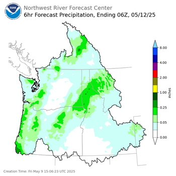 Day 3 (Sunday): 6 Hourly Precipitation Forecast  ending Sunday, May 11 at 11 pm PDT
