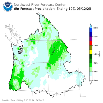Day 3 (Sunday): 6 Hourly Precipitation Forecast  ending Monday, May 12 at 5 am PDT
