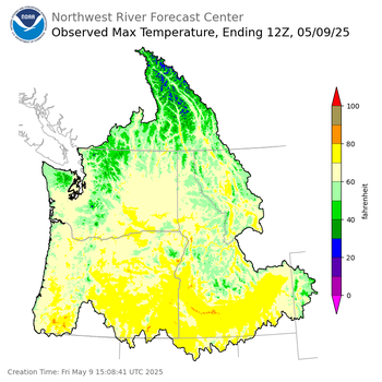 Maximum Temperatures ending Thursday, May 8 at 9 pm PDT