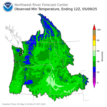 Minimum Temperatures ending Friday, May 9 at 5 am PDT