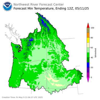 Day 2 (Saturday): Min Temperature Forecast ending Sunday, May 11 at 5 am PDT