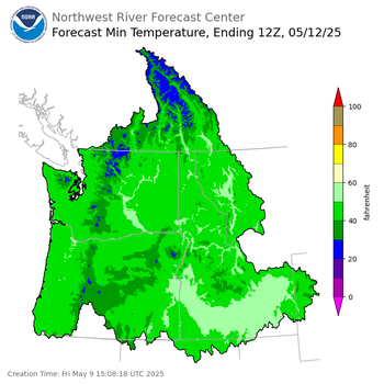 Day 3 (Sunday): Min Temperature Forecast ending Monday, May 12 at 5 am PDT
