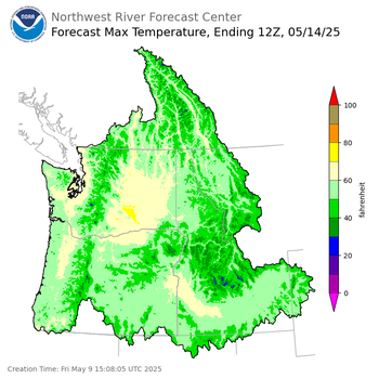 Day 5 (Tuesday): Max Temperature Forecast ending Wednesday, May 14 at 5 am PDT