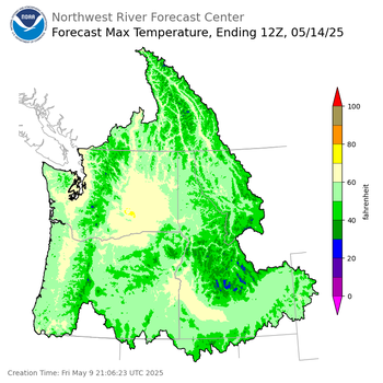 Day 5 (Tuesday): Max Temperature Forecast ending Wednesday, May 14 at 5 am PDT