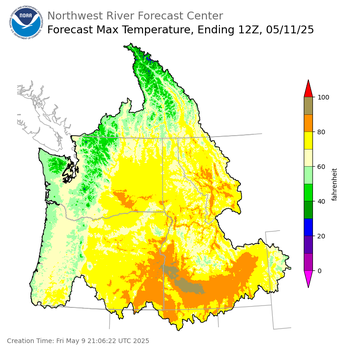 Day 2 (Saturday): Max Temperature Forecast ending Sunday, May 11 at 5 am PDT