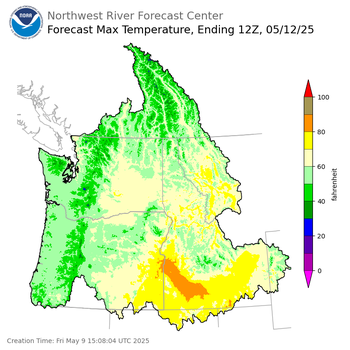 Day 3 (Sunday): Max Temperature Forecast ending Monday, May 12 at 5 am PDT