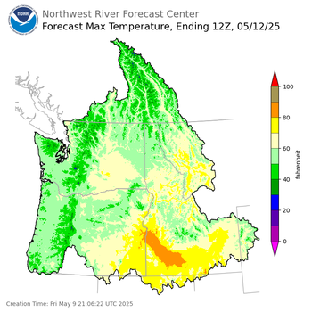 Day 3 (Sunday): Max Temperature Forecast ending Monday, May 12 at 5 am PDT