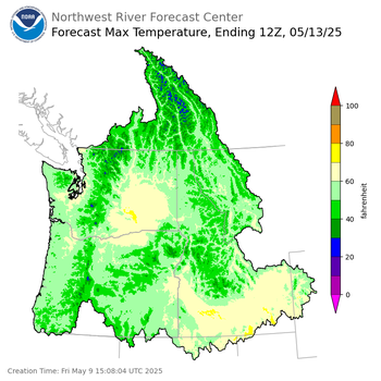 Day 4 (Monday): Max Temperature Forecast ending Tuesday, May 13 at 5 am PDT