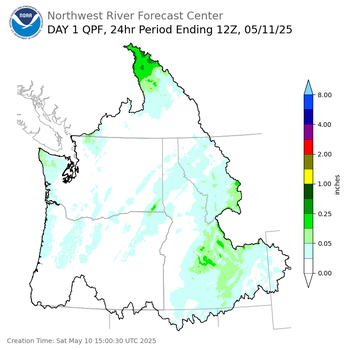 Day 1 (Saturday): Precipitation Forecast ending Sunday, May 11 at 5 am PDT