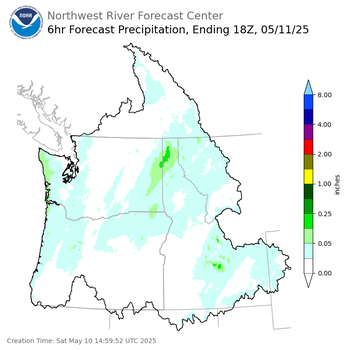Day 2 (Sunday): 6 Hourly Precipitation Forecast  ending Sunday, May 11 at 11 am PDT