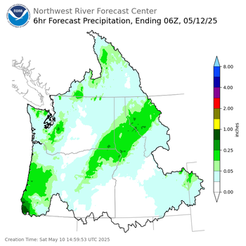 Day 2 (Sunday): 6 Hourly Precipitation Forecast  ending Sunday, May 11 at 11 pm PDT