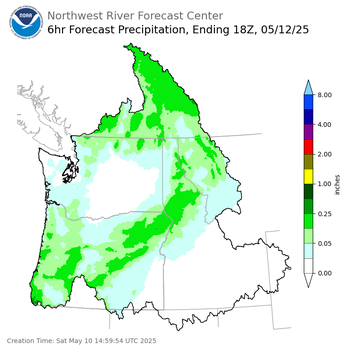 Day 3 (Monday): 6 Hourly Precipitation Forecast  ending Monday, May 12 at 11 am PDT