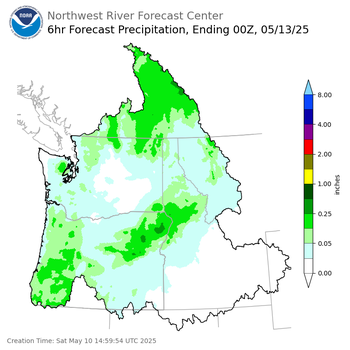 Day 3 (Monday): 6 Hourly Precipitation Forecast  ending Monday, May 12 at 5 pm PDT