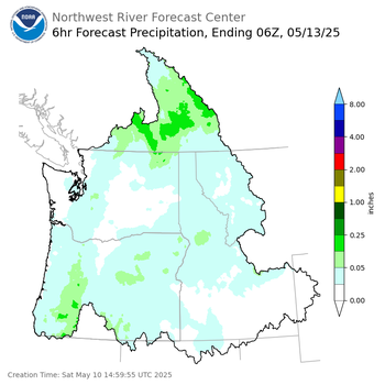 Day 3 (Monday): 6 Hourly Precipitation Forecast  ending Monday, May 12 at 11 pm PDT