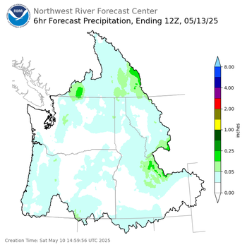 Day 3 (Monday): 6 Hourly Precipitation Forecast  ending Tuesday, May 13 at 5 am PDT