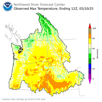 Maximum Temperatures ending Friday, May 9 at 9 pm PDT