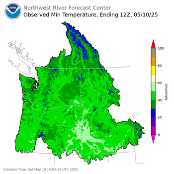 Minimum Temperatures ending Saturday, May 10 at 5 am PDT