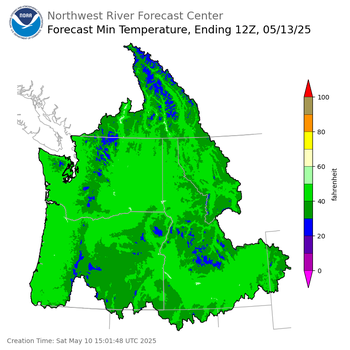 Day 3 (Monday): Min Temperature Forecast ending Tuesday, May 13 at 5 am PDT