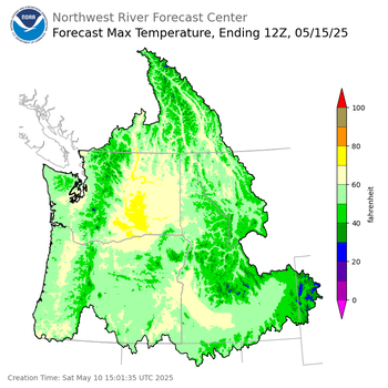 Day 5 (Wednesday): Max Temperature Forecast ending Thursday, May 15 at 5 am PDT