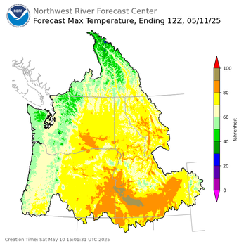 Day 1 (Saturday): Max Temperature Forecast ending Sunday, May 11 at 5 am PDT