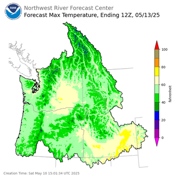 Day 3 (Monday): Max Temperature Forecast ending Tuesday, May 13 at 5 am PDT