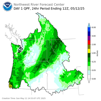 Day 1 (Sunday): Precipitation Forecast ending Monday, May 12 at 5 am PDT
