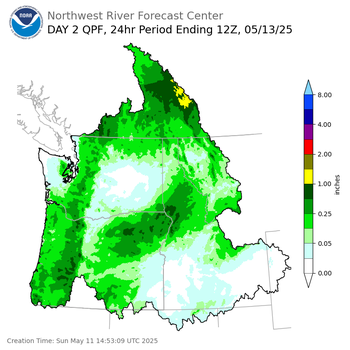 Day 2 (Monday): Precipitation Forecast ending Tuesday, May 13 at 5 am PDT