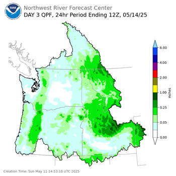 Day 3 (Tuesday): Precipitation Forecast ending Wednesday, May 14 at 5 am PDT