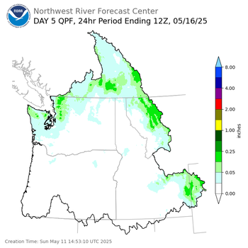 Day 5 (Thursday): Precipitation Forecast ending Friday, May 16 at 5 am PDT