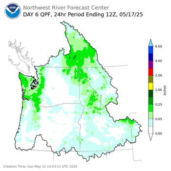 Day 6 (Friday): Precipitation Forecast ending Saturday, May 17 at 5 am PDT